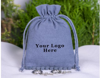 100 Designer Bluish Gray Bottom PomPom Jewelry Packaging Pouch, Custom Wedding Favor Bags (Designer, BG181)