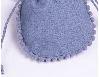100 Bluish Gray Cotton Drawstring Jewelry Pouches With Brand Logo Print, Designer Borders