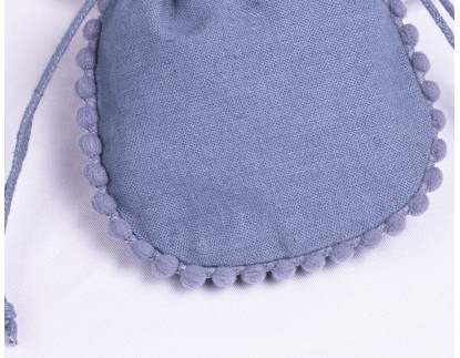 100 Bluish Gray Cotton Drawstring Jewelry Pouches With Brand Logo Print, Designer Borders