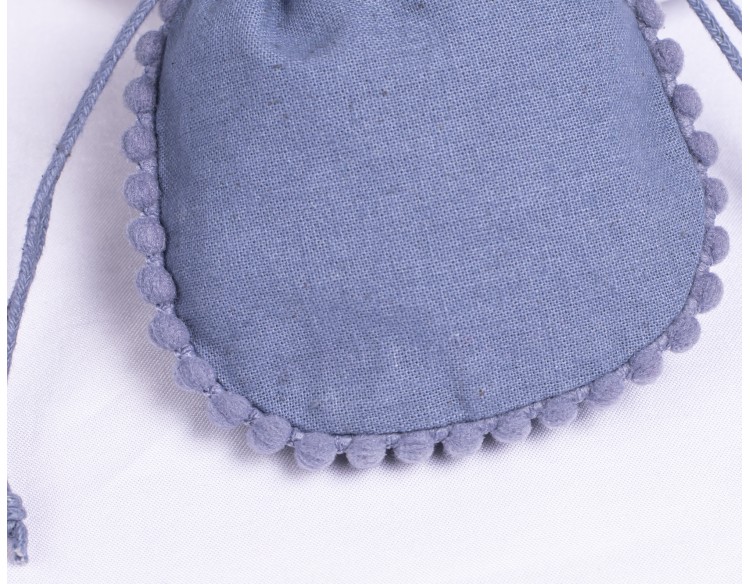 100 Bluish Gray Cotton Drawstring Jewelry Pouches With Brand Logo Print, Designer Borders