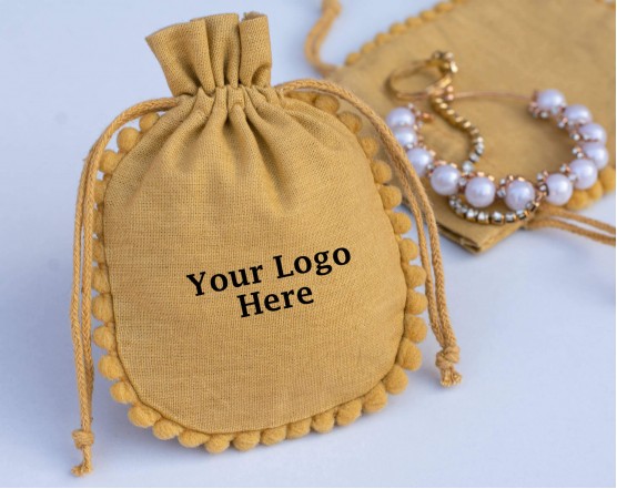 Pack Of 100 Khaki Designer Drawstring Pouch, Custom Jewelry Packaging Bag (BG155, Khaki)