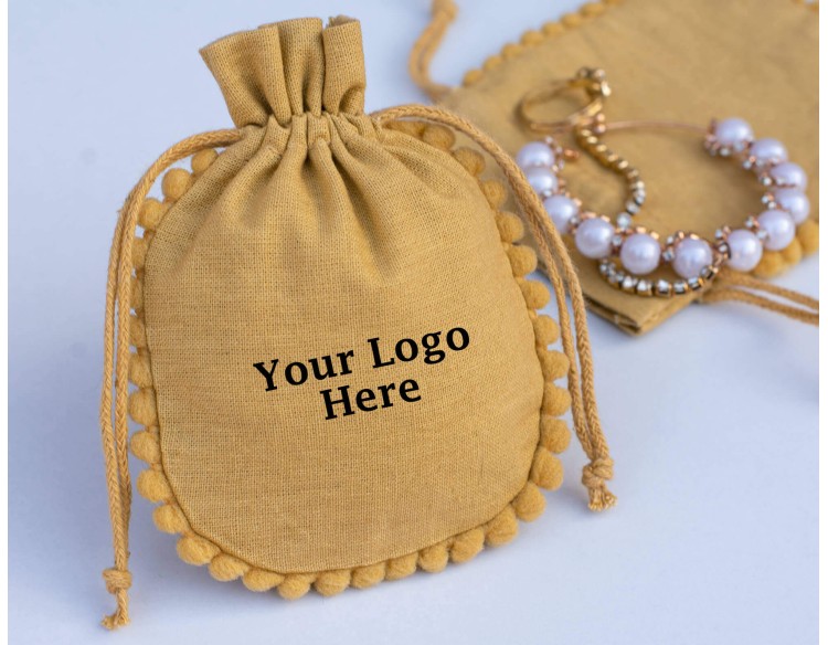Pack Of 100 Khaki Designer Drawstring Pouch, Custom Jewelry Packaging Bag (BG155, Khaki)