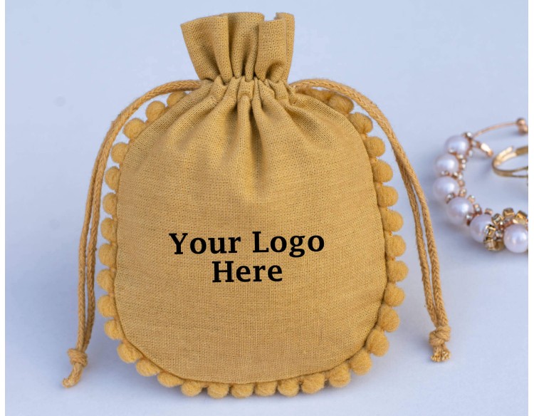 Pack Of 100 Khaki Designer Drawstring Pouch, Custom Jewelry Packaging Bag (BG155, Khaki)