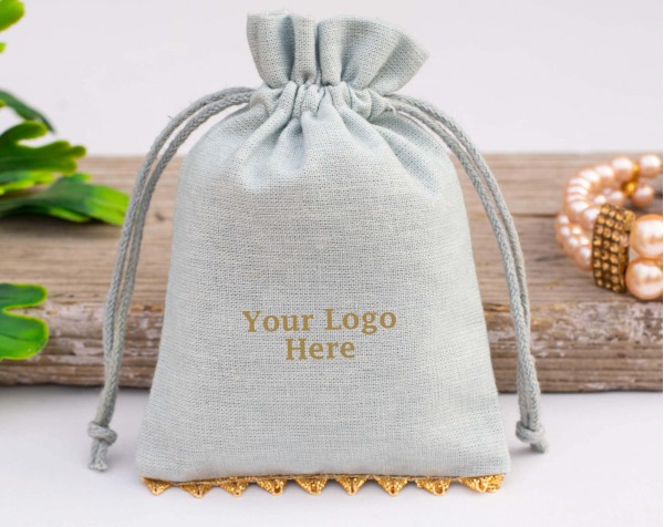 Set of 100 Designer Gray Custom Jewelry Bag| Drawstring Pouch With Logo (Designer, BG150)