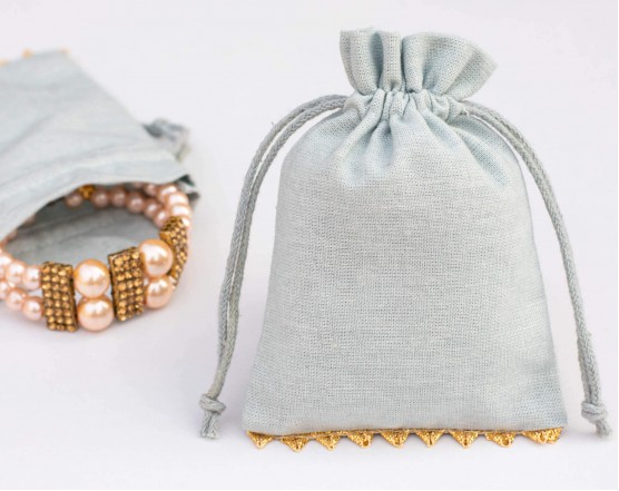 Set of 100 Designer Gray Custom Jewelry Bag| Drawstring Pouch With Logo (Designer, BG150)