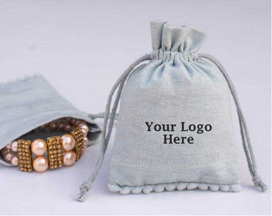 Set of 100 Gray Custom Jewelry Packaging Pouch | Personalized Drawstring Bag With Logo (Designer, BG149)