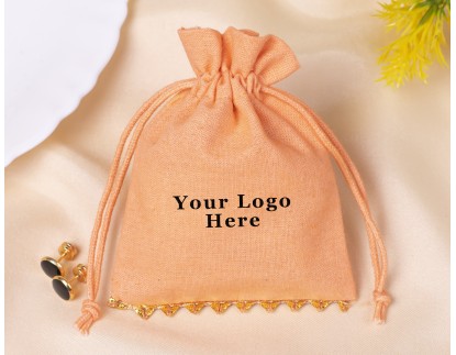 100 Light Orange Bottom Lace Cotton Jewelry Drawstring Pouch For Packaging With Brand Logo Print
