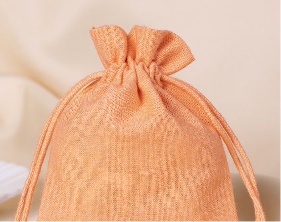  100 Light Orange Bottom Lace Cotton Drawstring Pouches For Jewelry Packaging With Brand Logo Print 