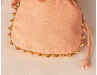 100 Designer Light Orange Round Lace Cotton Drawstring Pouches For Jewelry Packaging With Brand Logo Print 