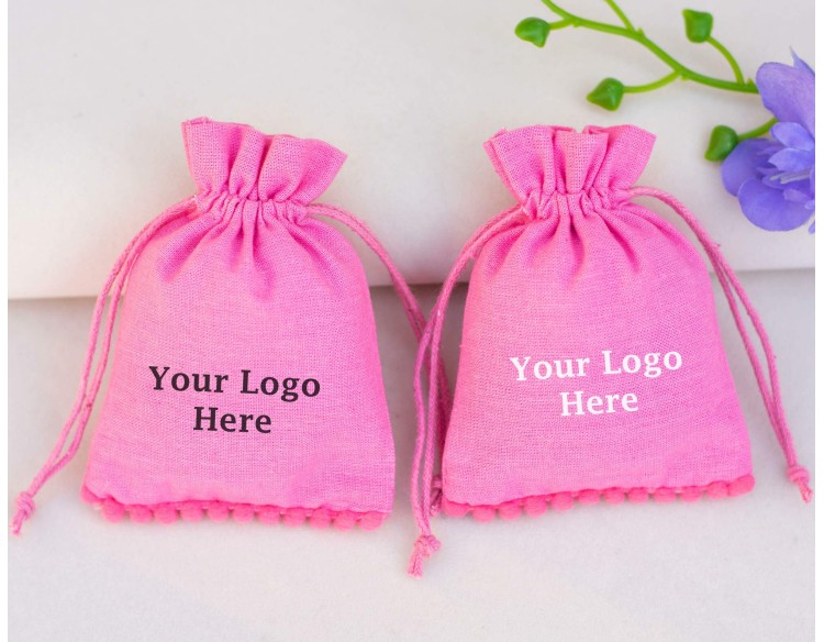 Pink Custom Jewelry Packaging Designer Pouch Gift Bags With Logo Wedding Favor Bags ( Pack Of 100)