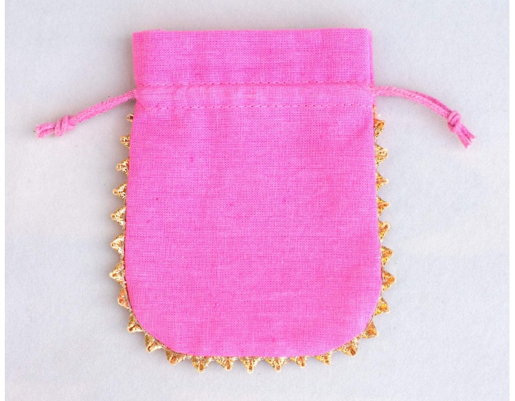 Pack Of 100 Designer Pink Cotton Drawstring Jewelry Packaging Pouch, Custom Wedding Favor Bags With Logo