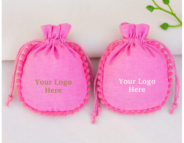100 Designer Pink Custom Drawstring Pouch, Cotton Jewelry Package, Wedding Favor Bag