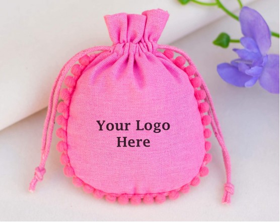 100 Designer Pink Custom Drawstring Pouch, Cotton Jewelry Package, Wedding Favor Bag