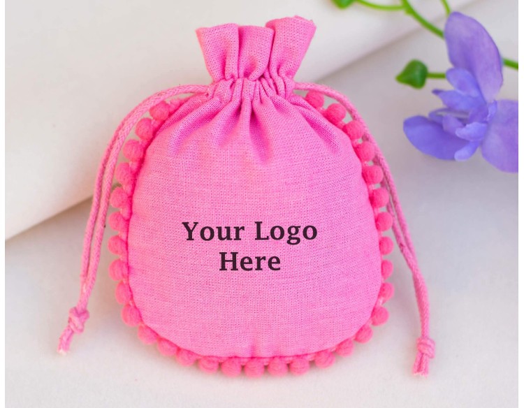 100 Designer Pink Custom Drawstring Pouch, Cotton Jewelry Package, Wedding Favor Bag