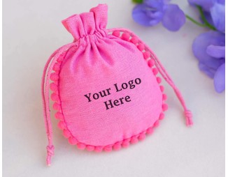 100 Designer Pink Custom Drawstring Pouch, Cotton Jewelry Package, Wedding Favor Bag