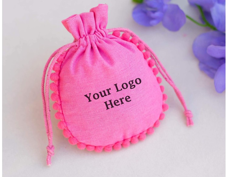 100 Designer Pink Custom Drawstring Pouch, Cotton Jewelry Package, Wedding Favor Bag