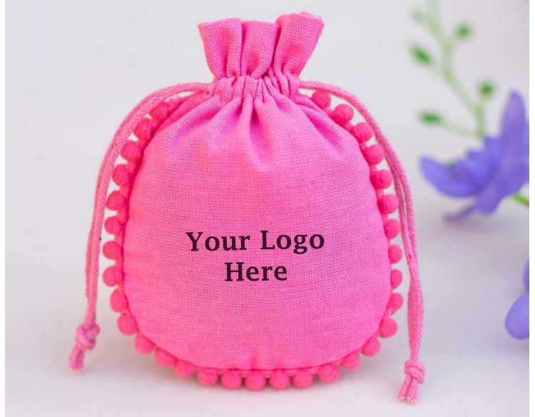 100 Designer Pink Custom Drawstring Pouch, Cotton Jewelry Package, Wedding Favor Bag