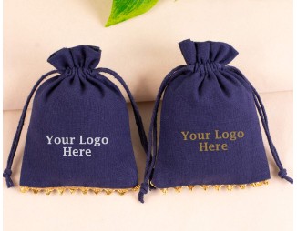 100 Designer Blue Jewelry Packaging Drawstring Pouch, Custom Logo Pouch, Wedding Favor Bags