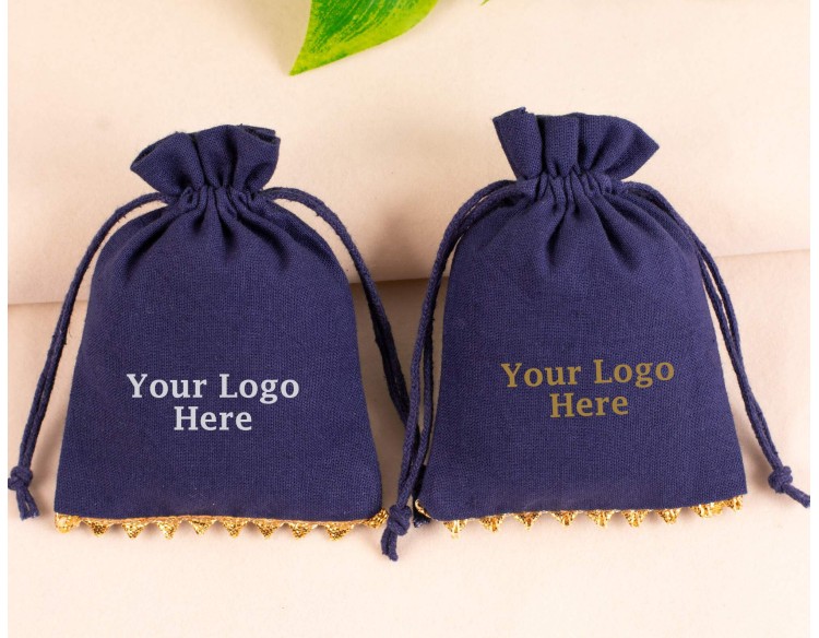 100 Designer Blue Jewelry Packaging Drawstring Pouch, Custom Logo Pouch