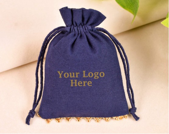 100 Designer Blue Jewelry Packaging Drawstring Pouch, Custom Logo Pouch