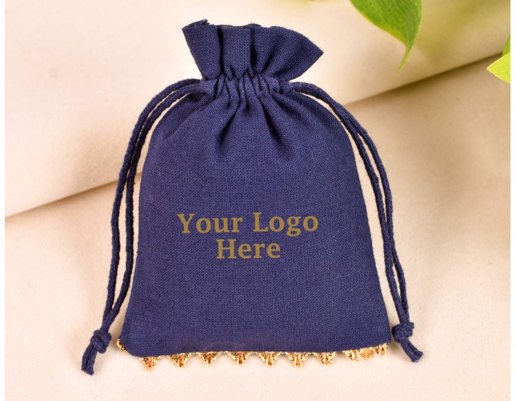 100 Designer Blue Jewelry Packaging Drawstring Pouch, Custom Logo Pouch