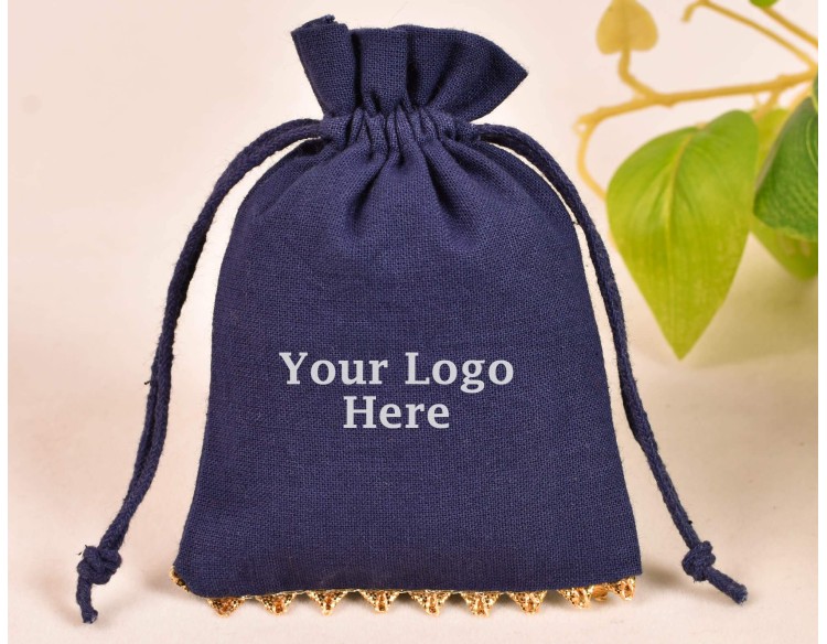 100 Designer Blue Jewelry Packaging Drawstring Pouch, Custom Logo Pouch