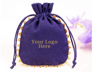 100 Designer Blue Cotton Drawstring Jewelry Pouches For Packaging With Brand Logo Print