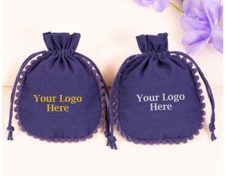 100 Blue Cotton Drawstring Pouches For Jewelry Packaging With Brand Logo Print, Jewelry Bags