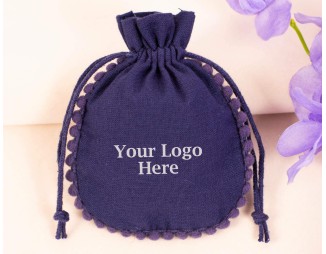 100 Blue Cotton Drawstring Pouches For Jewelry Packaging With Brand Logo Print, Jewelry Bags