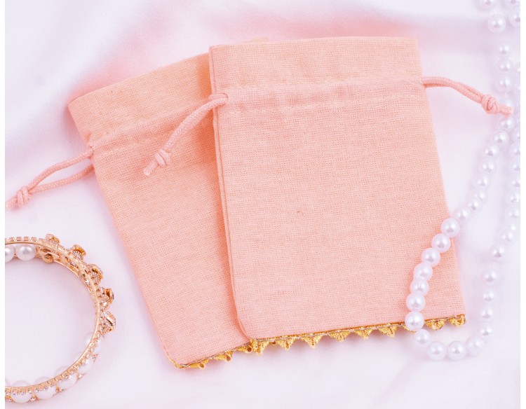 Set Of 100 Custom Drawstring Pouches For Jewelry Packaging, Wedding Favors (Peach, BG160)