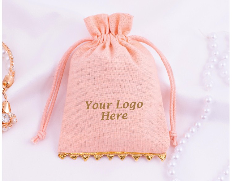 Set Of 100 Custom Drawstring Pouches For Jewelry Packaging, Wedding Favors (Peach, BG160)
