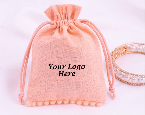 Set Of 100 Custom Drawstring Jewelry Packaging Pouch, Cosmetic Pouch (Peach, BG158)