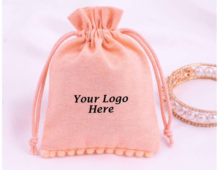 Set Of 100 Custom Drawstring Jewelry Packaging Pouch, Cosmetic Pouch (Peach, BG158)