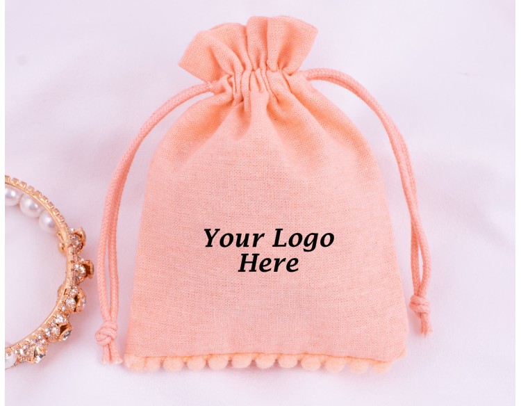 Set Of 100 Custom Drawstring Jewelry Packaging Pouch, Cosmetic Pouch (Peach, BG158)
