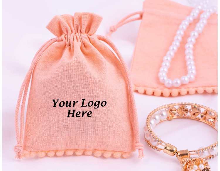 Set Of 100 Custom Drawstring Jewelry Packaging Pouch, Cosmetic Pouch (Peach, BG158)