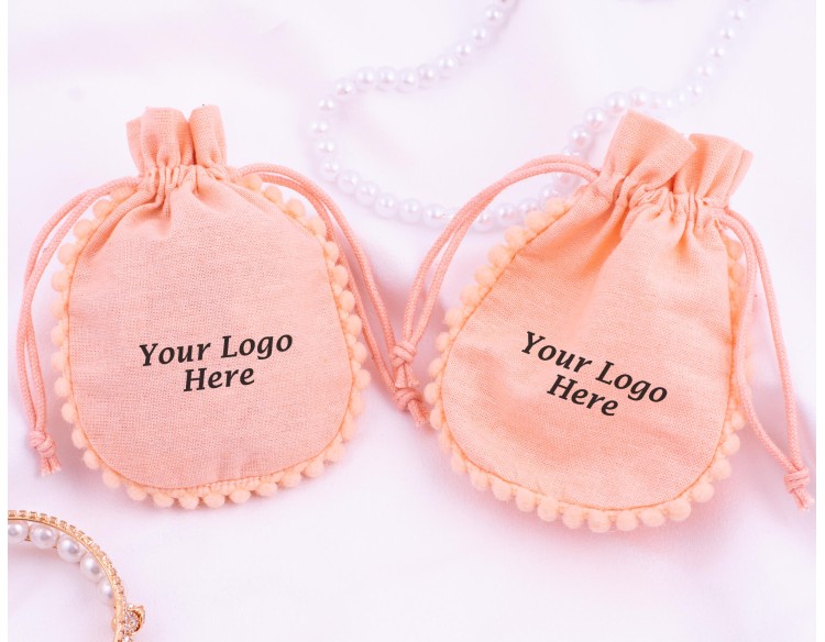 Set of 100 Peach Designer Cotton Drawstring Jewelry Pouches, Cosmetic Packaging Bag (Peach, BG157)