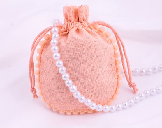 Set of 100 Peach Designer Cotton Drawstring Jewelry Pouches, Cosmetic Packaging Bag (Peach, BG157)