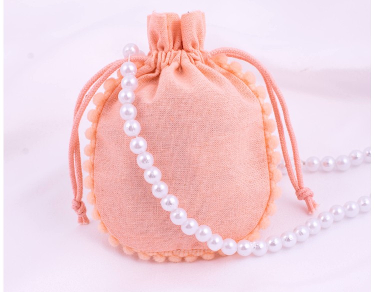 Set of 100 Peach Designer Cotton Drawstring Jewelry Pouches, Cosmetic Packaging Bag (Peach, BG157)