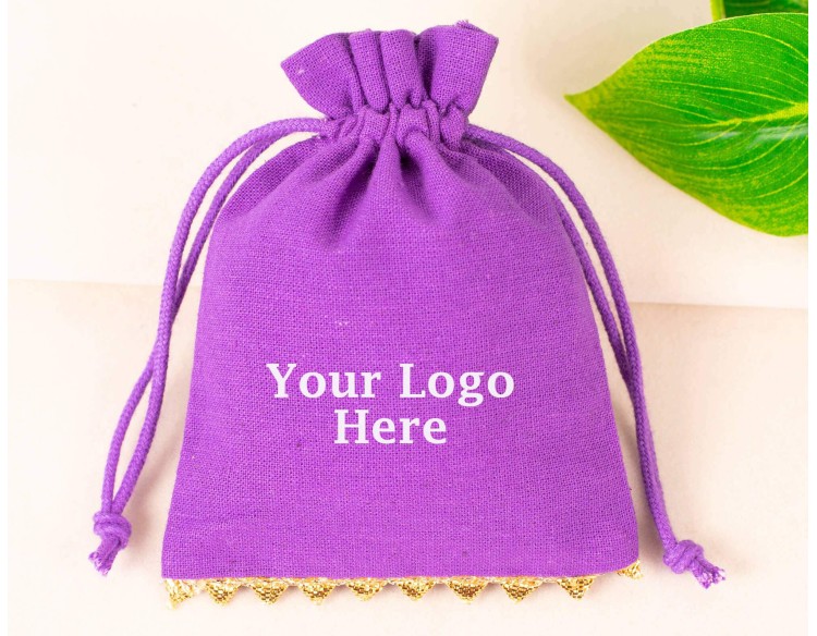 Bagwalas Designer Purple Custom Drawstring Pouch, Jewelry Packaging Bag, Custom Favor Bags (Pack Of 100, BG138)
