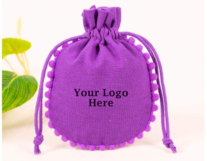 Purple Designer  Jewelry Pouch, Wedding Favor Bag, Cotton Drawstring Pouch (Pack of 100, BG137)