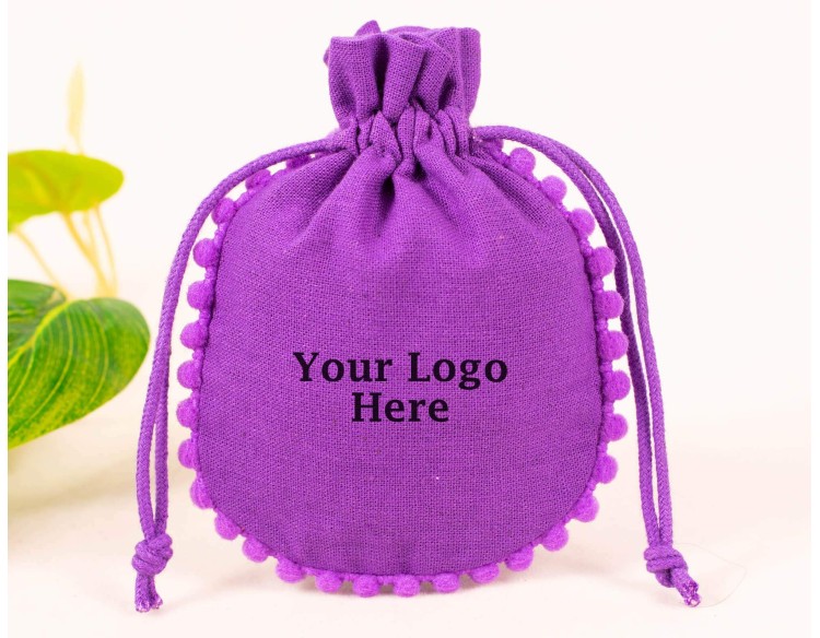 Purple Designer  Jewelry Pouch, Wedding Favor Bag, Cotton Drawstring Pouch (Pack of 100, BG137)