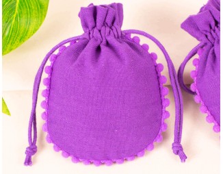 Purple Designer  Jewelry Pouch, Wedding Favor Bag, Cotton Drawstring Pouch (Pack of 100, BG137)