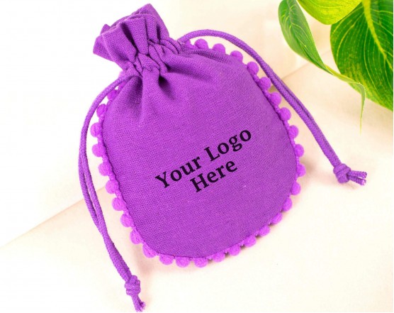 Purple Designer  Jewelry Pouch, Wedding Favor Bag, Cotton Drawstring Pouch (Pack of 100, BG137)