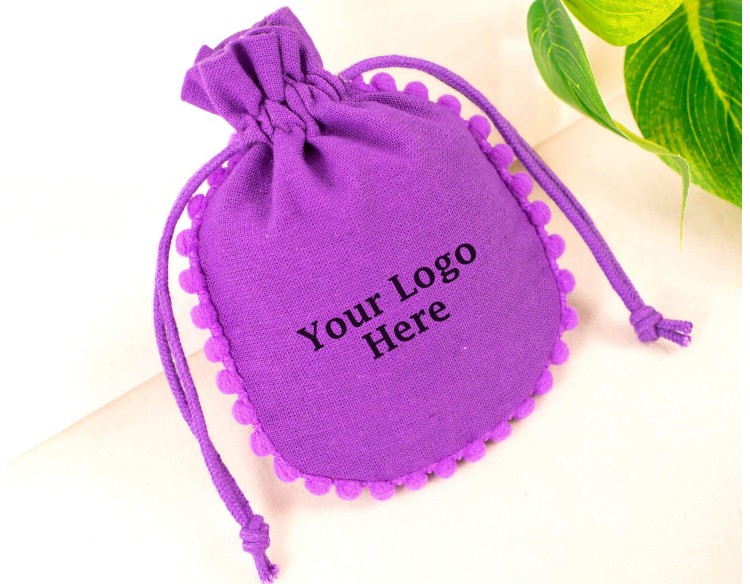 Purple Designer  Jewelry Pouch, Wedding Favor Bag, Cotton Drawstring Pouch (Pack of 100, BG137)