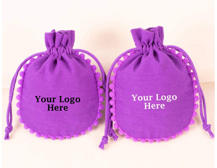 Purple Designer  Jewelry Pouch, Wedding Favor Bag, Cotton Drawstring Pouch (Pack of 100, BG137)