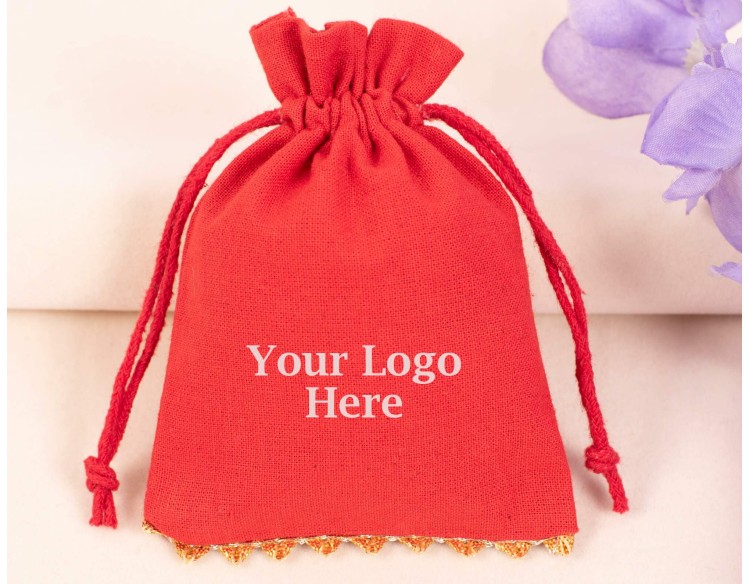 100 Red Bottom Lace Cotton Drawstring Pouches For Jewelry Packaging With Brand Logo Print