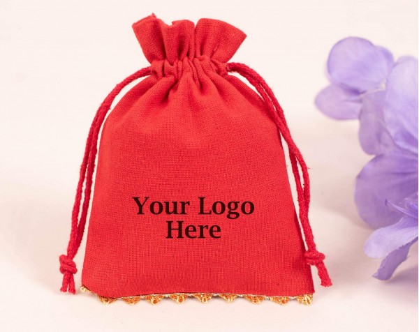100 Red Bottom Lace Cotton Drawstring Pouches For Jewelry Packaging With Brand Logo Print