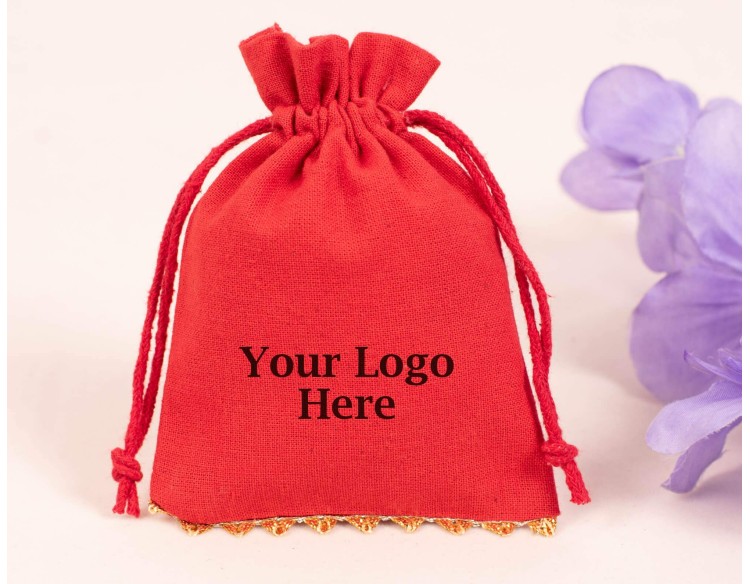 100 Red Bottom Lace Cotton Drawstring Pouches For Jewelry Packaging With Brand Logo Print