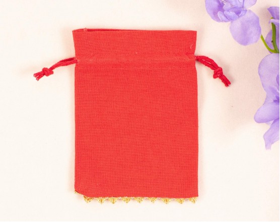  100 Red  Bottom Lace Cotton Drawstring Pouches For Jewelry Packaging With Brand Logo Print 