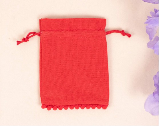 100 Red Designer Cotton Drawstring Pouches For Jewelry Packaging, Bracelet Bag